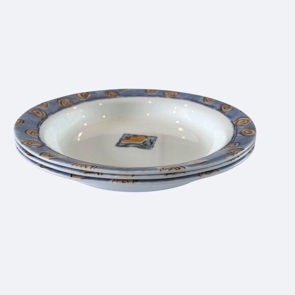 Corelle Vitrelle Impressions Watercolors Rimmed Soup Bowl Salad Set 3 EUC - Picture 3 of 7